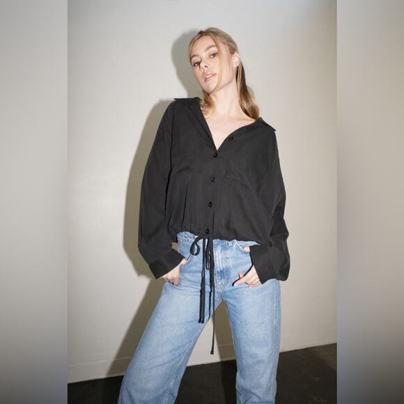 LNA Drawstring Button Down Shirt- Size Medium - Picture 2 of 14